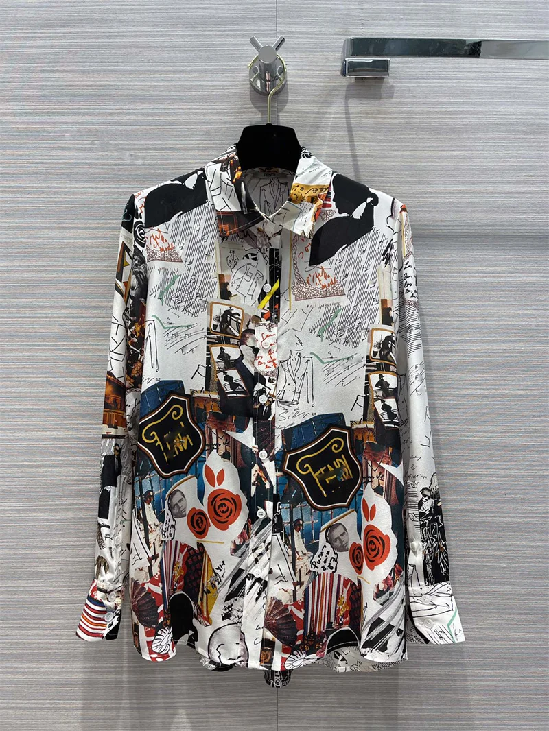 

New Women Blouses 2022 Spring Fashion High Quality Print Silk Shirts
