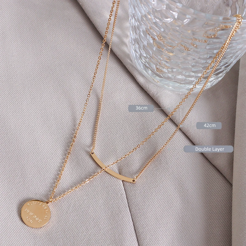 

Double Layer Round Pendant Necklace For Women Gold Color Fashion Choker Collar Punk Jewelry Gift