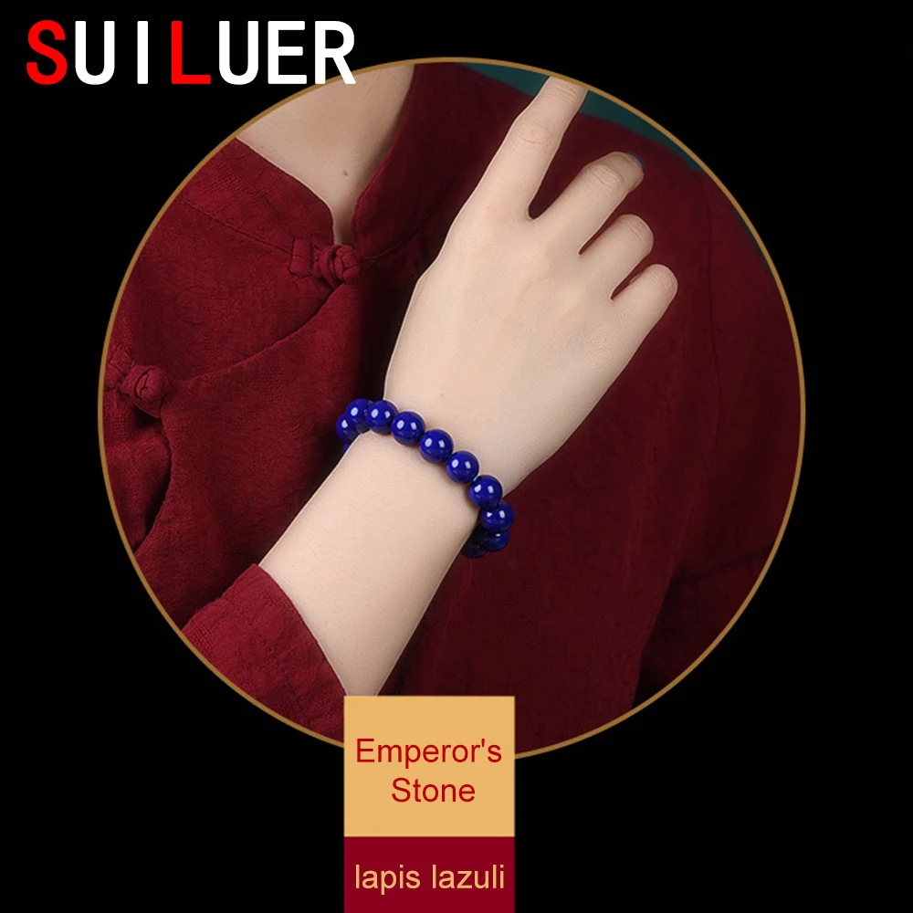 

2021 Genuine Natural Lapis Lazuli Royal Blue Gemstone Women Men Bracelet 14mm Round Beads Men Jewelry Genuine AAAAA Jewelry
