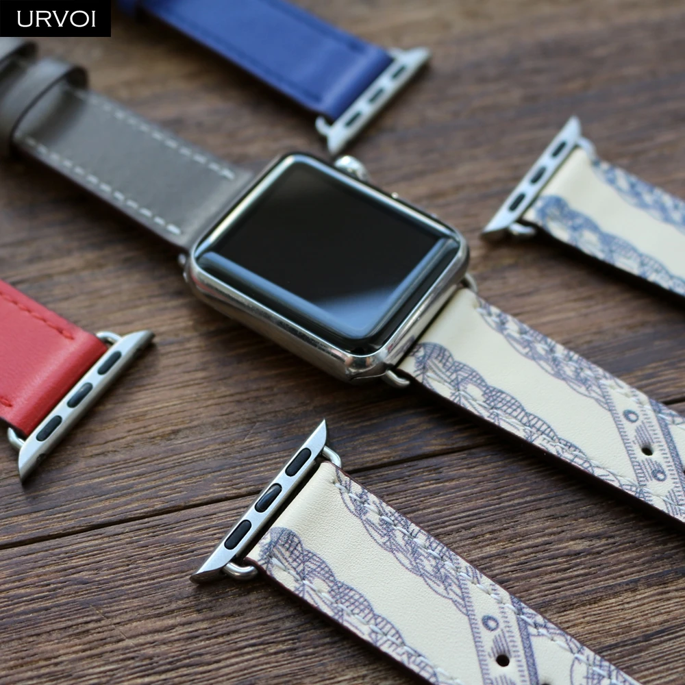 URVOI Печатный одиночный тур для apple watch series 5 4 3 2 1 ремешок Swift кожаный iWatch наручные