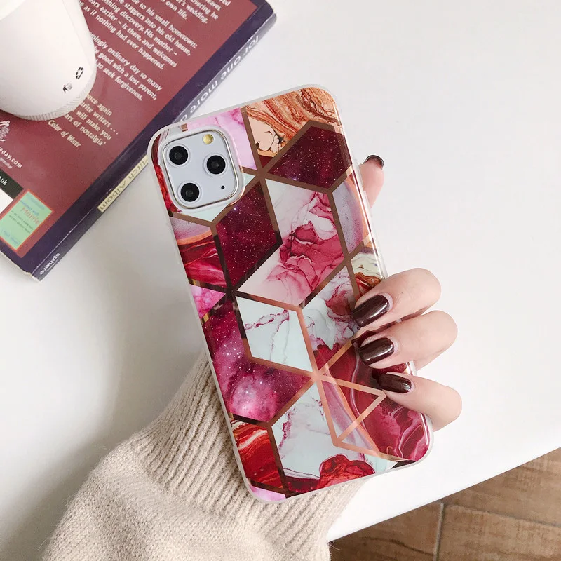 T32 N1986N для iPhone 11 Pro X XR XS Max 6 6s 7 8 Plus чехол для телефона Роскошные геометрические сплайсы мрамор гальванические блестящие IMD Для iPhone X - Цвет: T32