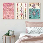 Розовый марокканский ковер, Картина на холсте на стену в стиле бохо, абстрактная Настенная картина Цветочные постеры и принты, домашний декор для спальни