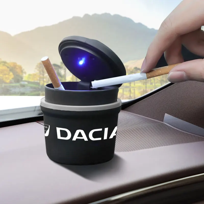 

1Pcs New Car Ashtray LED Light Ash Tray Portable Smokeless Flame Retardant Cigarette Box For Dacia Duster Logan Sandero Stepway