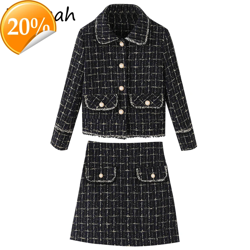 

Women Summer fashion designer Rock sets Long arm Short coats + High waist Printed A-line Rock 2 Two suits