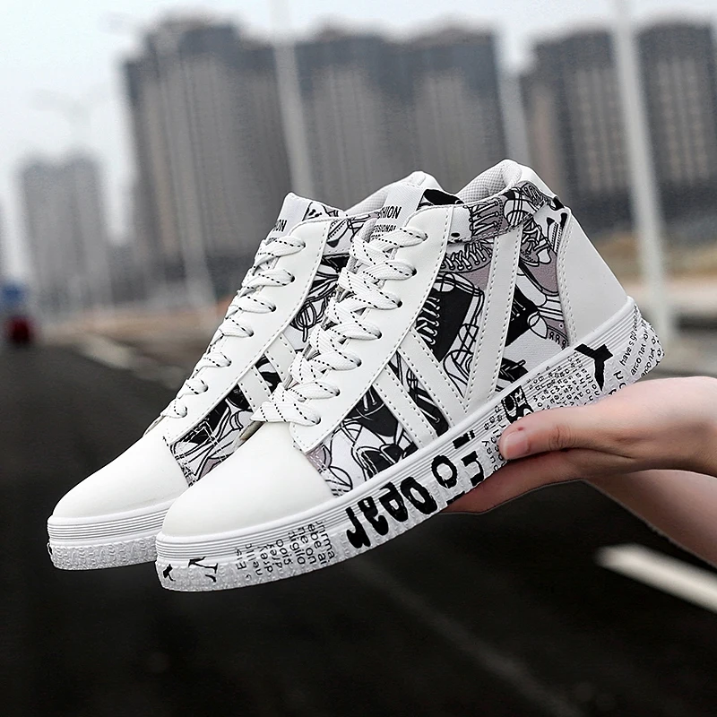 

Vulcanized Shoes Men Lovers Printing Classic Graffiti Sneakers Flat Flat with Camouflage Casual Shoes Zapatos De Hombre