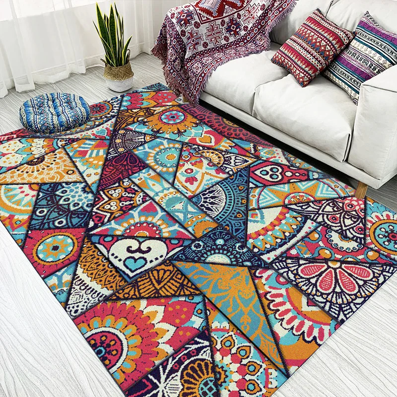 

Ethnic Style Bohemian Geometric Color Mosaic Bedroom Living Room Kitchen Bedside Carpet Door CushionCustom Size