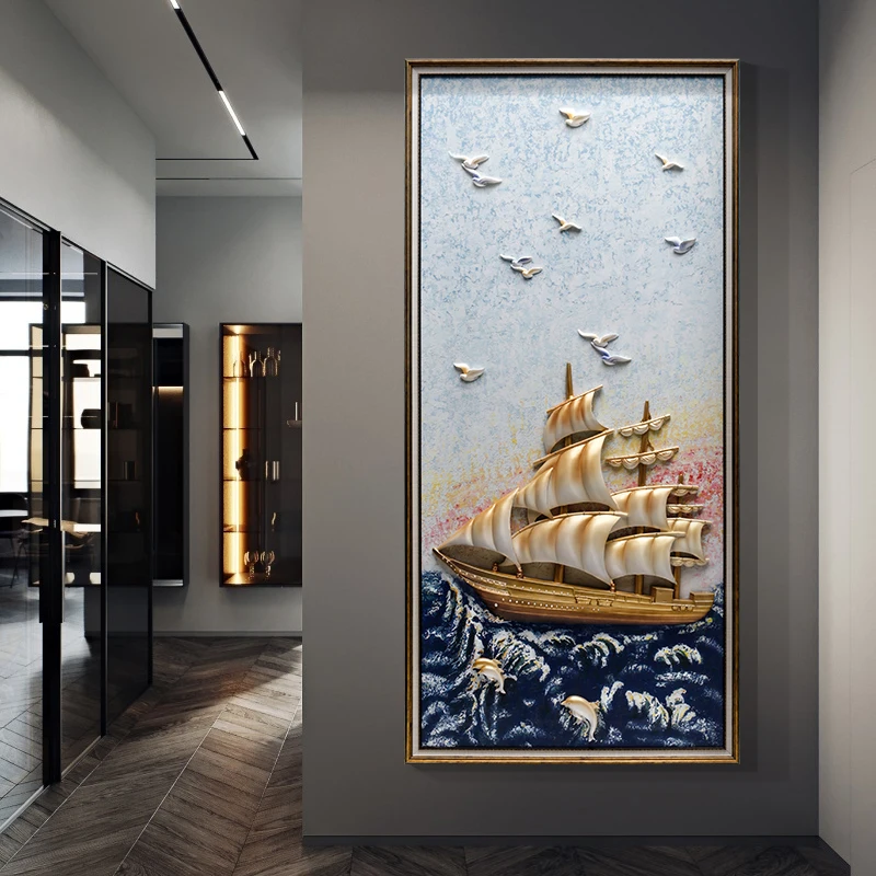 

Smooth Sailing Aisle Decorative Painting 3d Embossed Modern Minimalist Hotel Living Room Wall Painting Boat Paintings