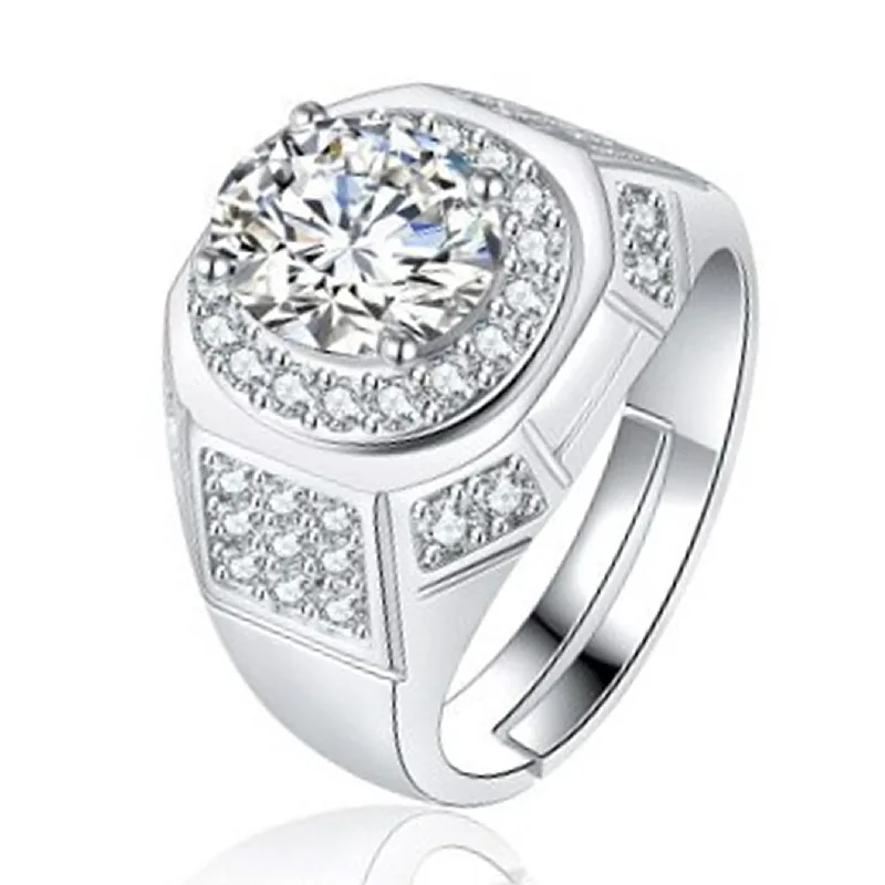 

New Arrival Crystal Round Rings For Men Jewelry With Stones Around 2021 Trend Male Finger Ring Silver Plated Accessories