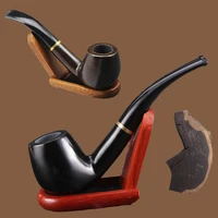 nature handmade ebony wood smoke tobacco smoking pipe wooden bowl pipes plastic holder 9mm pipe filters smoking accessories