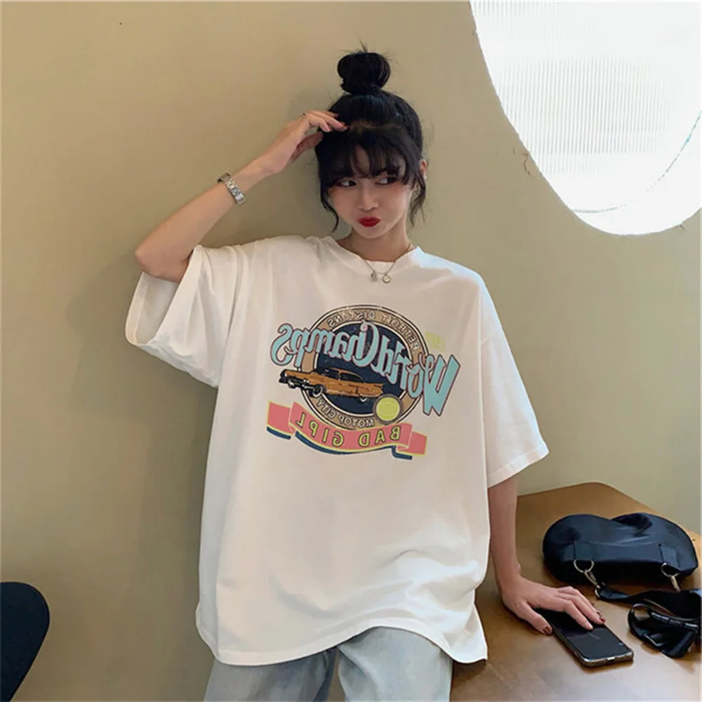

White t-shirt female summer 2020 new Korean version loose large version casual net red short-sleeved top ins tide