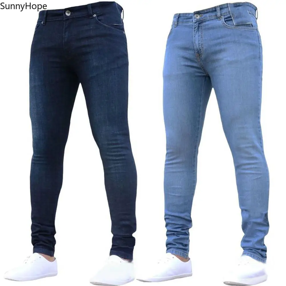 

2021Hot Mens Skinny Jeans Super Skinny Jeans Men Non Ripped Stretch Denim Pants Elastic Waist Big Size European Long Trousers