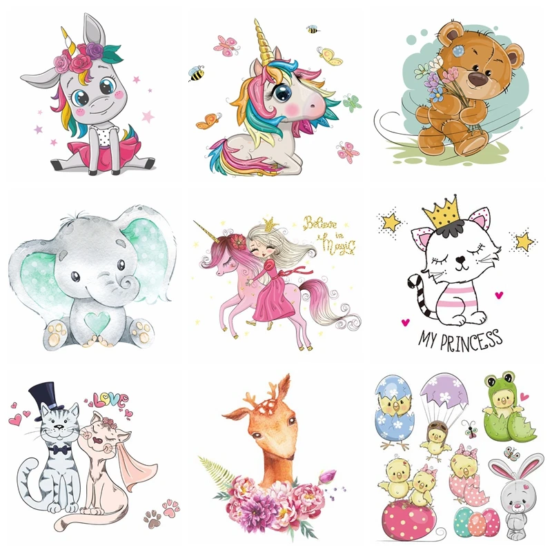 

Cartoon Animal Iron On Patches For Clothes Unicorn Iron On Patches Vinyl Thermal Transfer Clothing Washable Stickers Applique