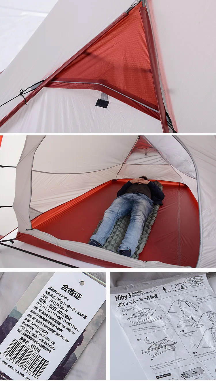 Naturehike Hiby 3 палатка 3-4 человек палатка 20D ткань Открытый Семейный тент двойной слой непромокаемая палатка для туризма