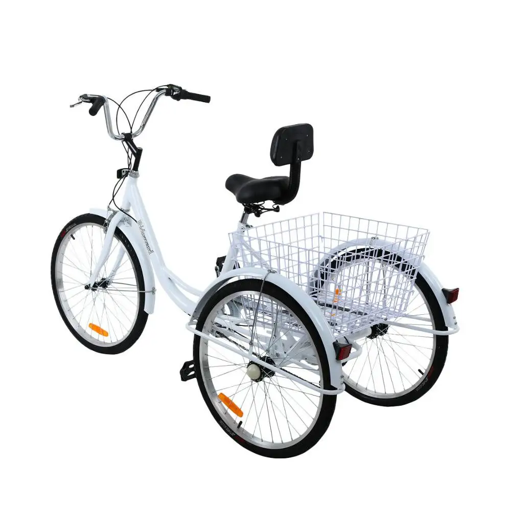 Online 24 Zoll Erwachsene Fahrrad 3 Räder Fahrrad Beach Cruiser Trike 7 Geschwindigkeit Dreirad Mit Korb