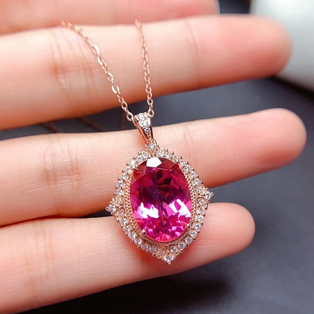 

Элегантные ожерелья с красными кристаллами, Агатом, рубином и драгоценными камнями, Подвеска для женщин, розовое золото 18 карат, заполненны...