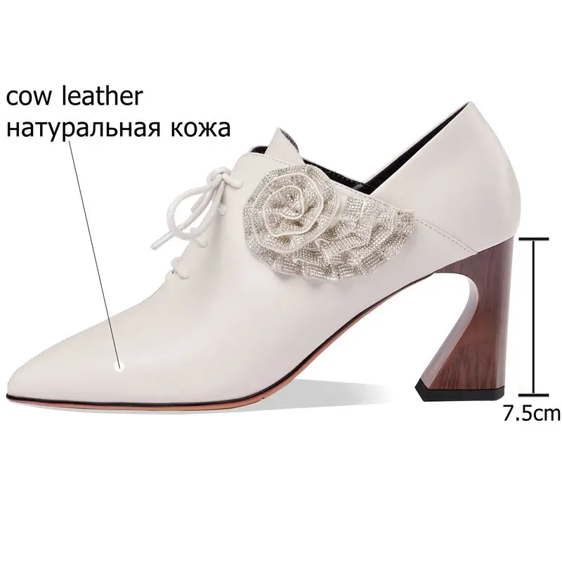 

ALLBITEFO fashion Flower decoration women heels natural genuine leather high heel shoes elegant spring thick heel high heels