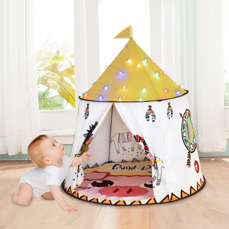 

Kid Tent House Portable Princess Castle 123*116cm Present Hang Flag Children Teepee Tent Play Tent Baby Birthday Christmas Gift