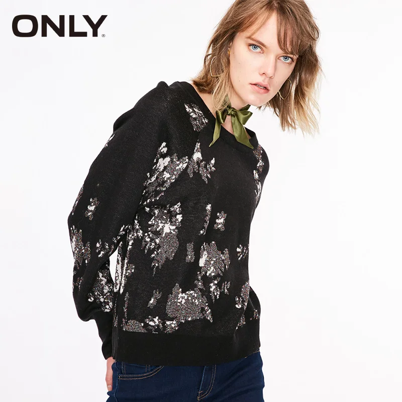 Только осенне-зимний Шелковый свитер с круглым вырезом и принтом | 118324525 Женская