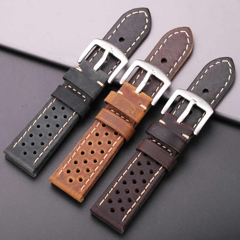 Genuine Leather Watchbands 20mm 22mm Women Men For Huawei Cowhide Vintage Watch Band Strap For Samsung Galaxy Watch 42mm
