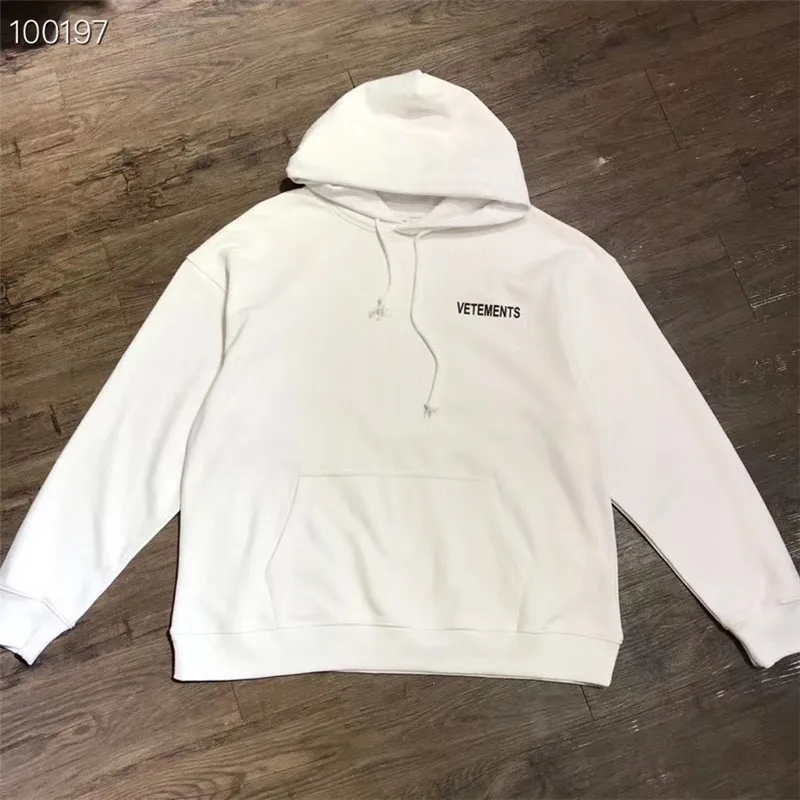 

Black White Vetements Hoodie Men Women High Quality Chest Front Back Logo Printed Pullovers VTM Sweatshirt