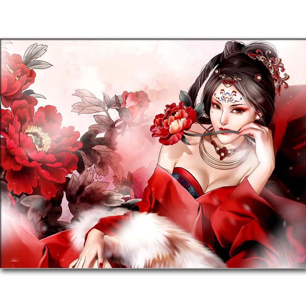 5d алмазная живопись сделай сам мозаика Японская женщина картина из кристаллов