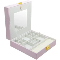 2020 new pu leather simple storage jewelry box with lock earrings necklace gift packaging box cases displays