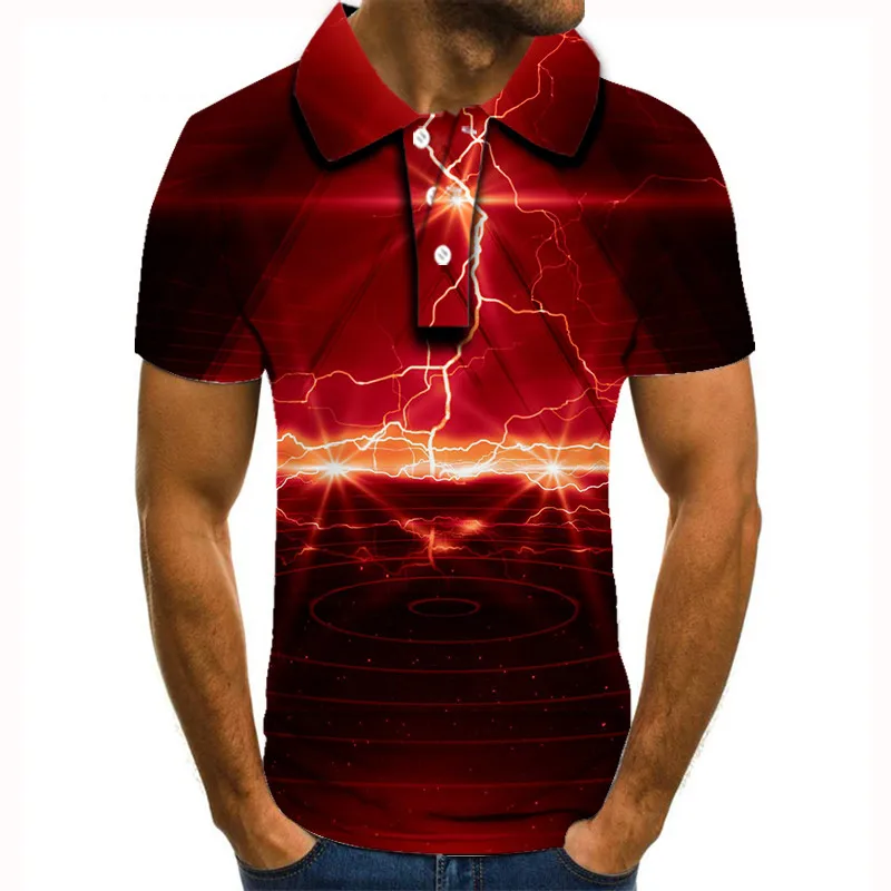 Рубашка поло мужская с принтом Lightning Классическая брендовая приталенная