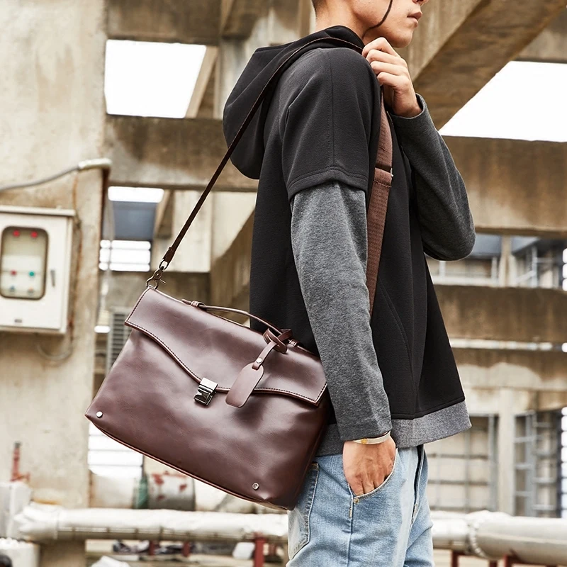 

Кожаный портфель Crazy Horse в стиле ретро для мужчин, деловая сумка для ноутбука, модный вместительный мессенджер на молнии с застежкой