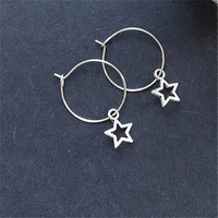 star hoop earrings simple antique silver color 2cm hoops with hollow stars small hoop earrings for grils