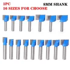 Концевая фреза из карбида вольфрама для работ по дереву, инструмент для очистки хвостовика 8 мм, 16 размеров, 1 шт.