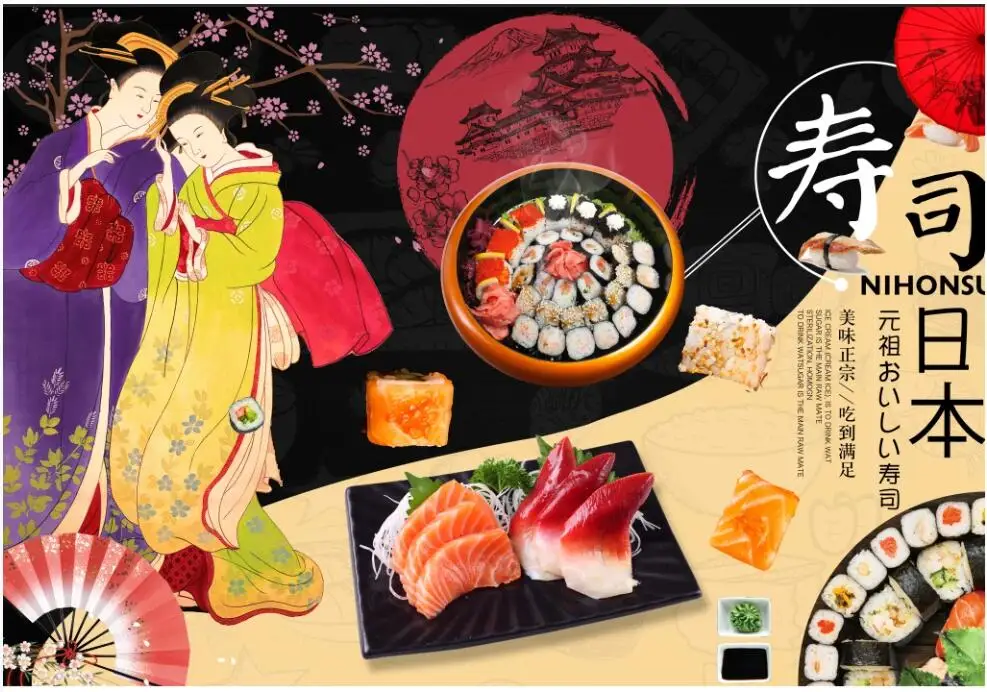 Настенная бумага 3 d домашний декор роспись на заказ японский Ресторан Суши Mt. Fuji