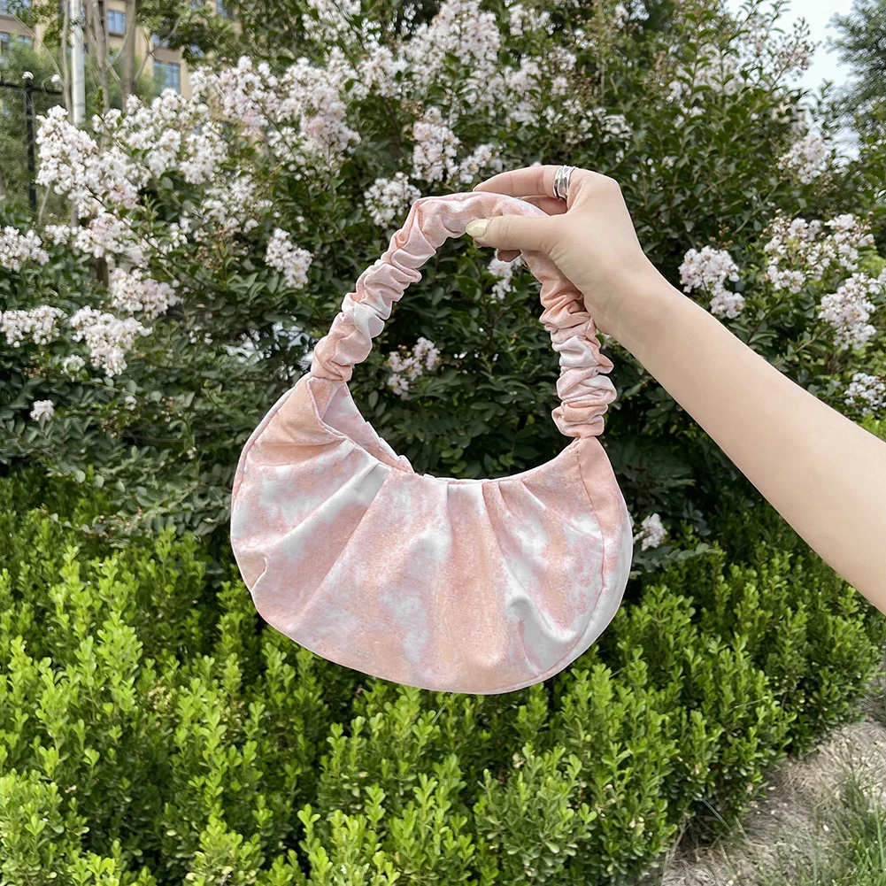 

2021 Women Cloud Bag Fashion Tie Dye Printing Canvas Shoulder Bag Female Underarm Bags Ladies Pleated Small Handbags And Purses