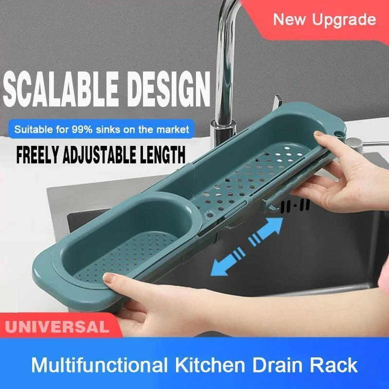 

Kitchen Sink Rack Organizer Telescopic Drain Rack Dish Washing Filter Drain Storage Basket Adjustable Sponge Soap Hanging Holder