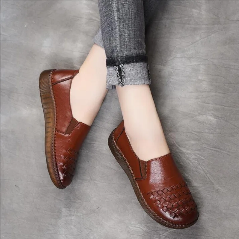 RUSHIMAN 2021 Fashion Loafers Genuine Leather Women Flats Soft Comfortable Casual Shoes handmade Flat Shoes