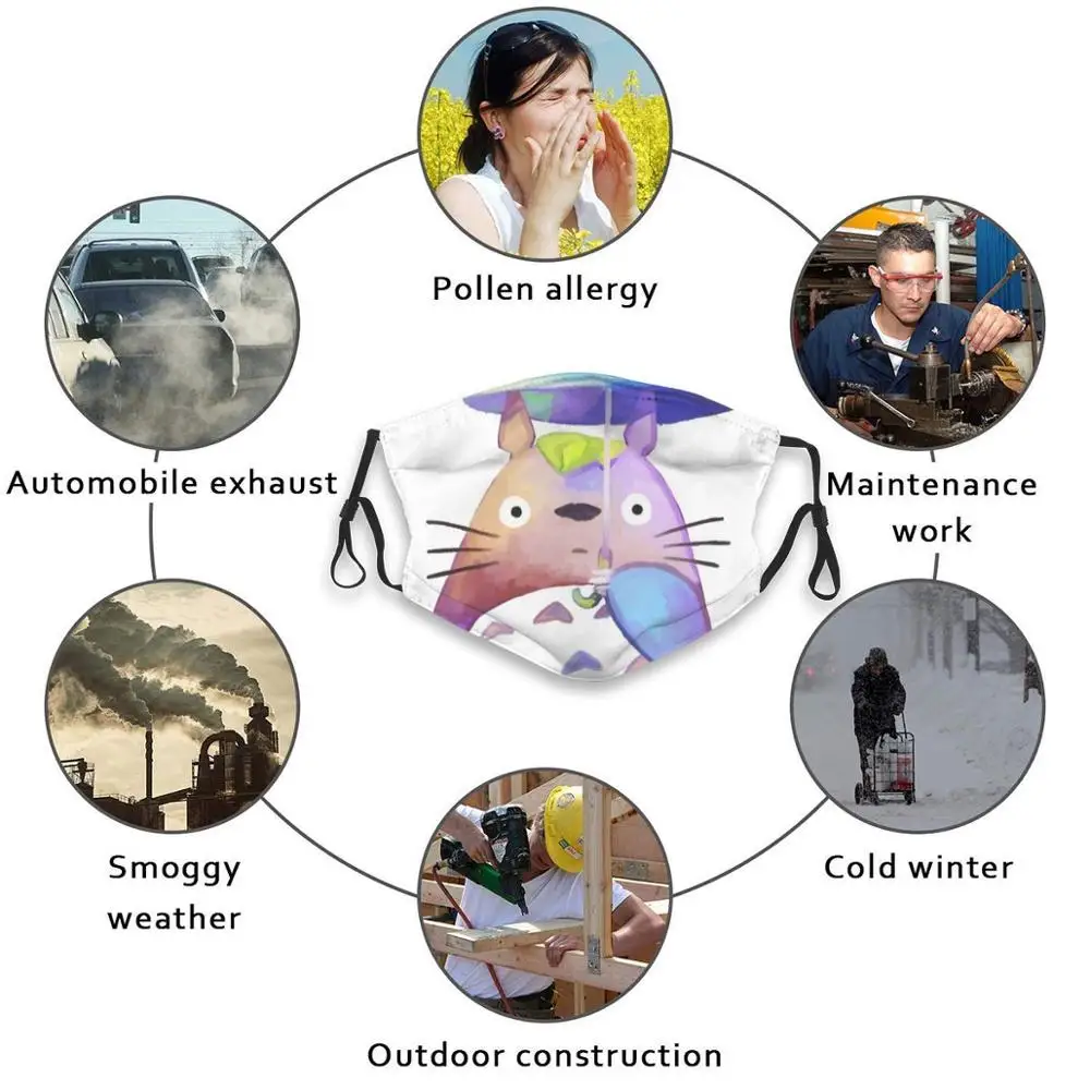 

My Neighbor Totoro Custom Design For Adult Kids Anti Dust Filter Diy Cute Print Washable Mask Ghibli Totoro Cat