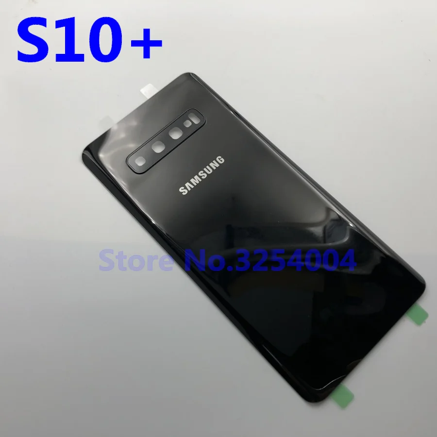 Запасное стекло для samsung Galaxy S10 S10e S10 Plus S10+ крышка для батареи задняя дверь корпус чехол для камеры стеклянная рамка для объектива - Цвет: S10 Plus black
