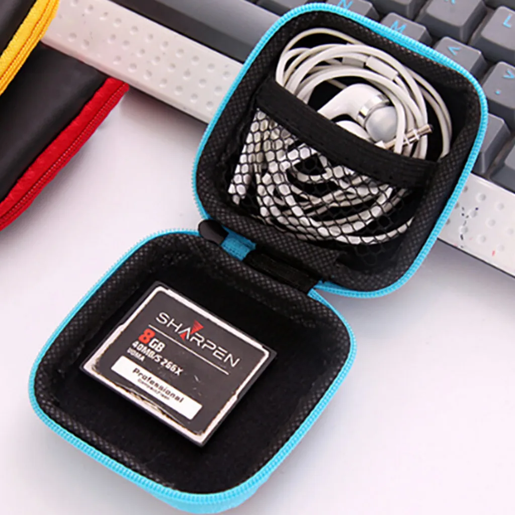 usb cable Storage Box Mini Zipper Hard Leather Earphone Bag Pouch gadget organizer storage bag | Дом и сад