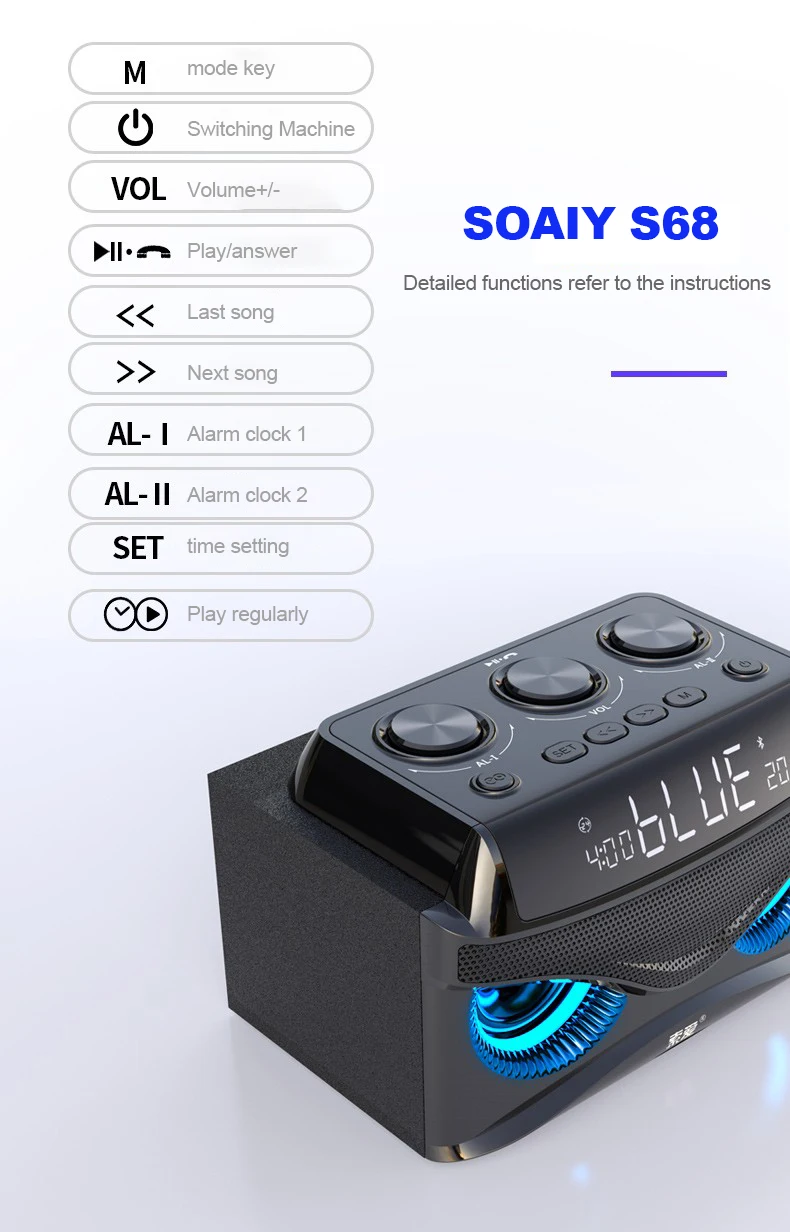 SOAIY 3D стерео динамик 25 Вт Премиум Портативный беспроводной Bluetooth динамик стерео Бас HD звук Забавный светодиодный светильник динамик подарок
