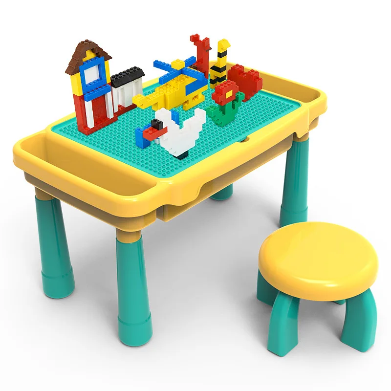 Набор строительных блоков стол с табуретом детская сборная игрушка совместим