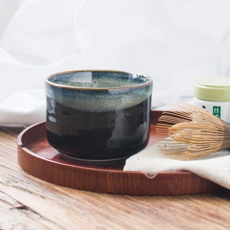 

Japanese ceremony ceramic matcha single bowl handmade black retro tea cup pottery green tea chawan set maccha teaware gift