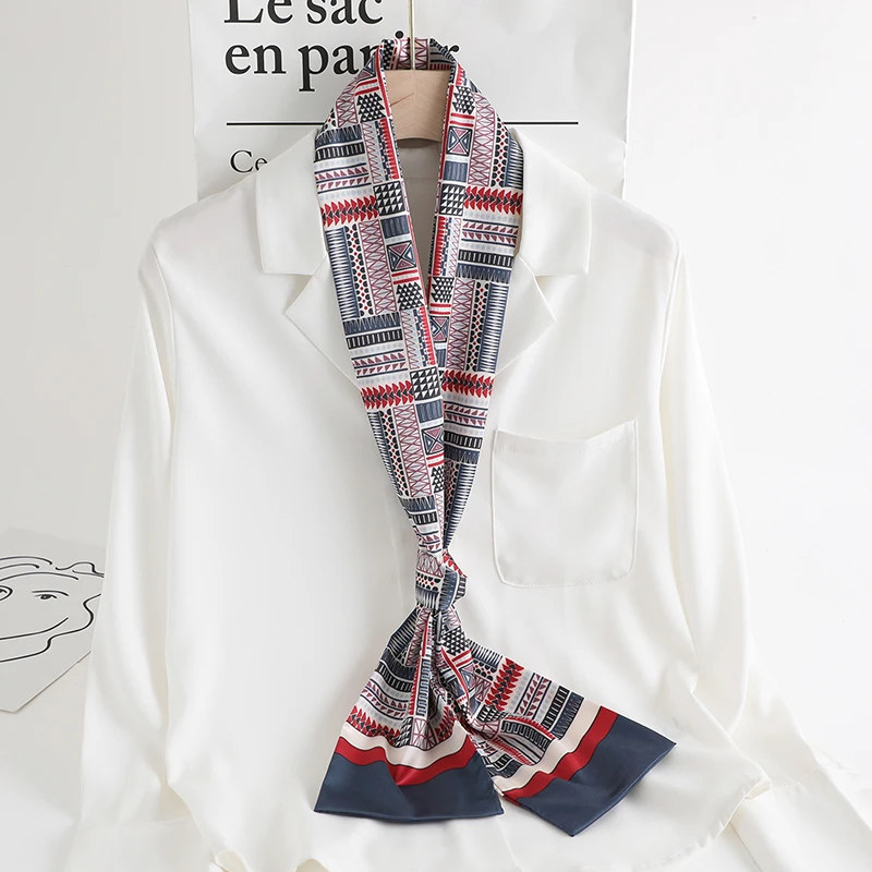 Дизайнерский женский Шелковый узкий шарф для шеи Офисная Дамская завязка шарфы