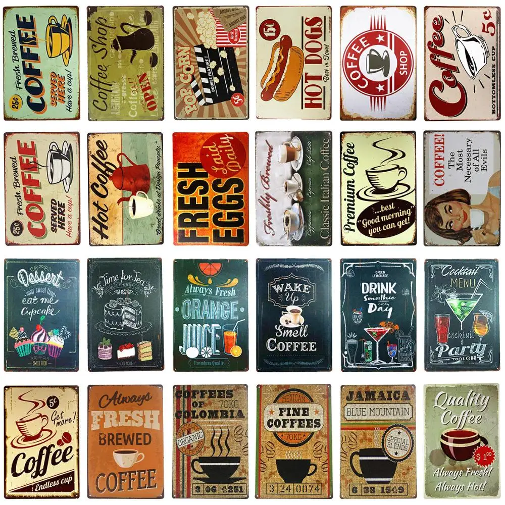 Металлическая вывеска в виде меню кофе винтажные кофейные вывески кухонный