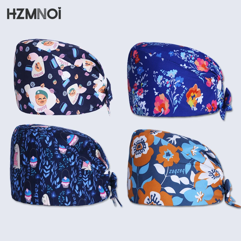 

2021 New Lady Nurse Cap Doctor Surgical Cap Pet Hospital Surgeon Cap Dentist Cap Sweat-absorbent Dust-proof Cotton Scrub Cap