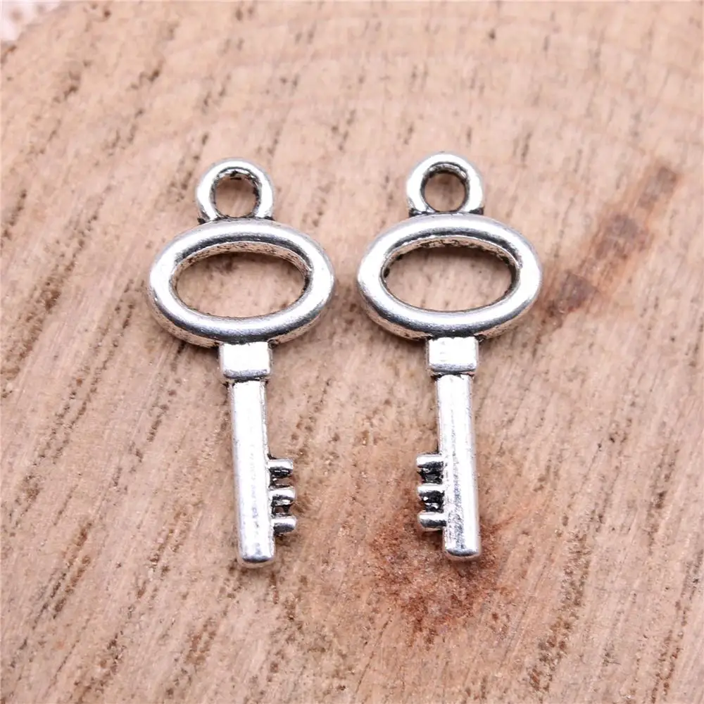

Key Charms For Jewelry Making Findings Handmade DIY Craft 20pcs Antique Silver Color 20x9mm