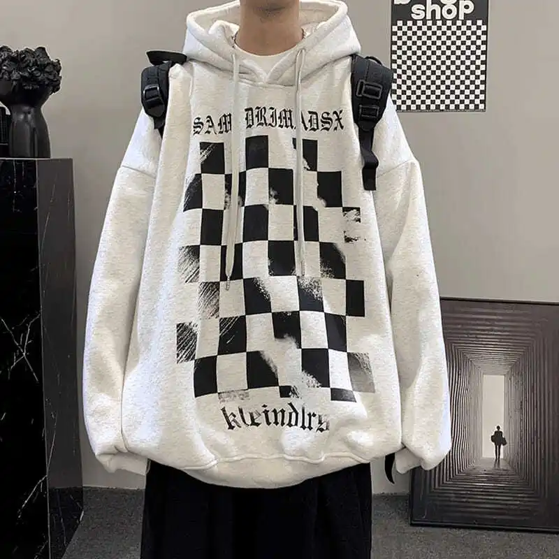 

QWEEK Harajuku Oversized Checkered Plaid Hoodies Women 2021 Autumn Japanese Streetwear Punk Sweatshirt Long Sleeve Tops Clothes