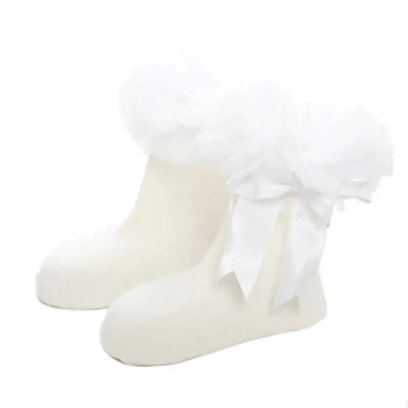 white big lace Для младенцев Одежда для малышей носки для девочек, детские платья принцессы для девочек с бантом, кружево, цветочный рисунок, короткие носки хлопок носки с рюшечками для безбортные носки 0-8Year - Цвет: white big lace