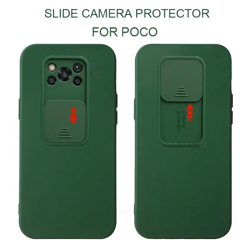 slide camera protection phone case for xiaomi mi poco x3 nfc x 3 pro pocox3 liquid silicone soft back cover on poko x3pro x3nfc free global shipping
