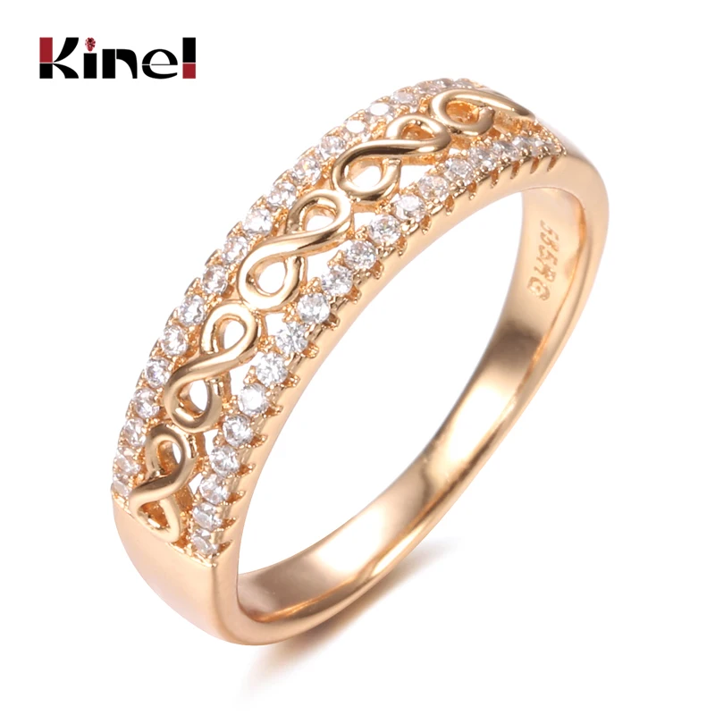 

Kinel New Arrivals 585 Rose Gold Double Row Micro-wax Inlay Natural Zircon Hollow Rings Women Wedding Party Trendy Fine Jewelry