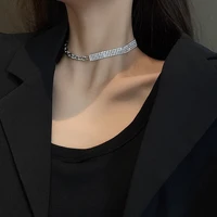 korean fashion personality geometric round full diamond necklace female temperament wild clavicle chain trend party jewelry