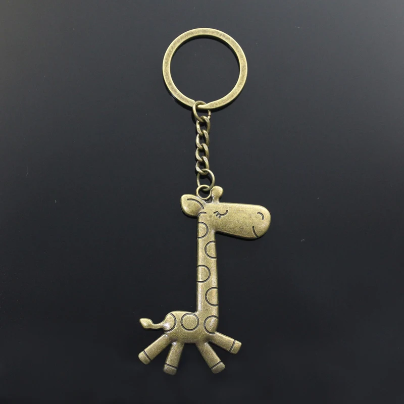 

New Keychain 66x36mm Running Giraffe Deer Bronze Silver Color Pendants DIY Men Car Key Chain Ring Holder Keyring Jewelry Gift